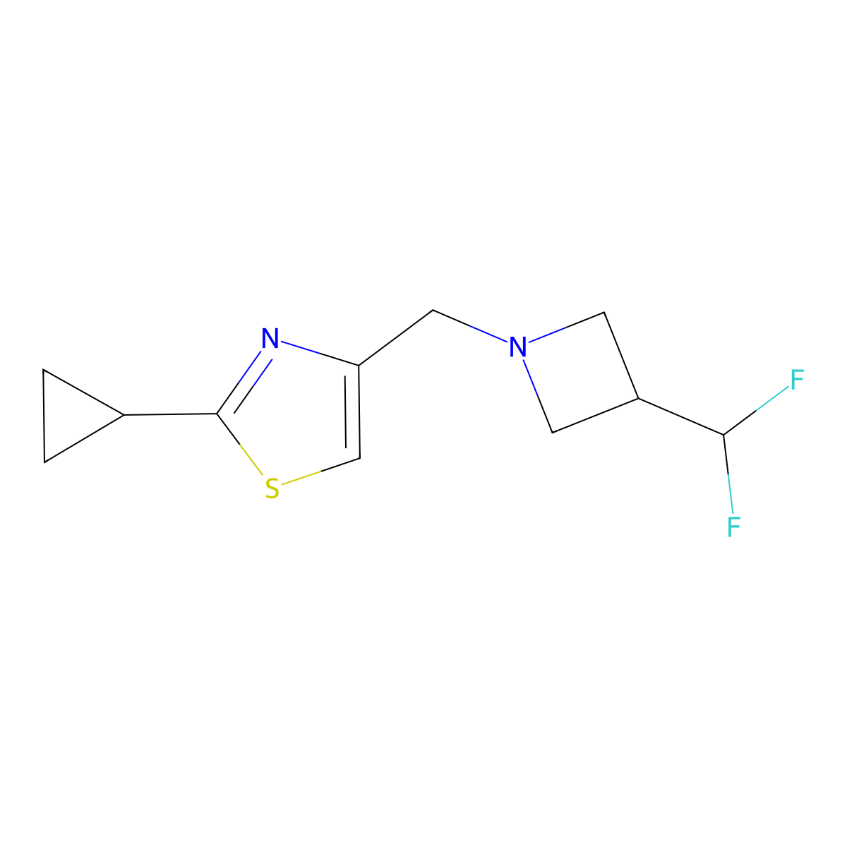2-Cyclopropyl-4-{[3-(difluoromethyl)azetidin-1-yl]methyl}-1,3-thiazole molecular structure, CAS 3054406-79-7