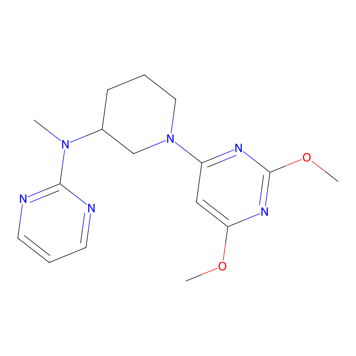 N-[1-(2,6-dimethoxypyrimidin-4-yl)piperidin-3-yl]-N-methylpyrimidin-2-amine molecular structure, CAS 3054406-81-1