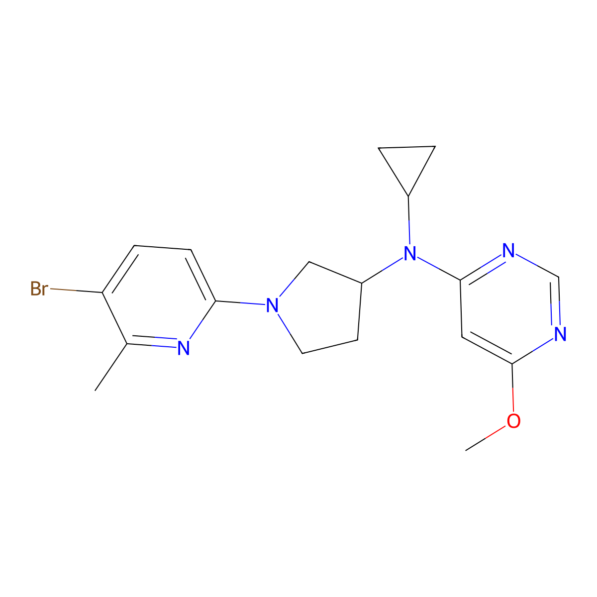 N-[1-(5-bromo-6-methylpyridin-2-yl)pyrrolidin-3-yl]-N-cyclopropyl-6-methoxypyrimidin-4-amine molecular structure, CAS 3054406-82-2