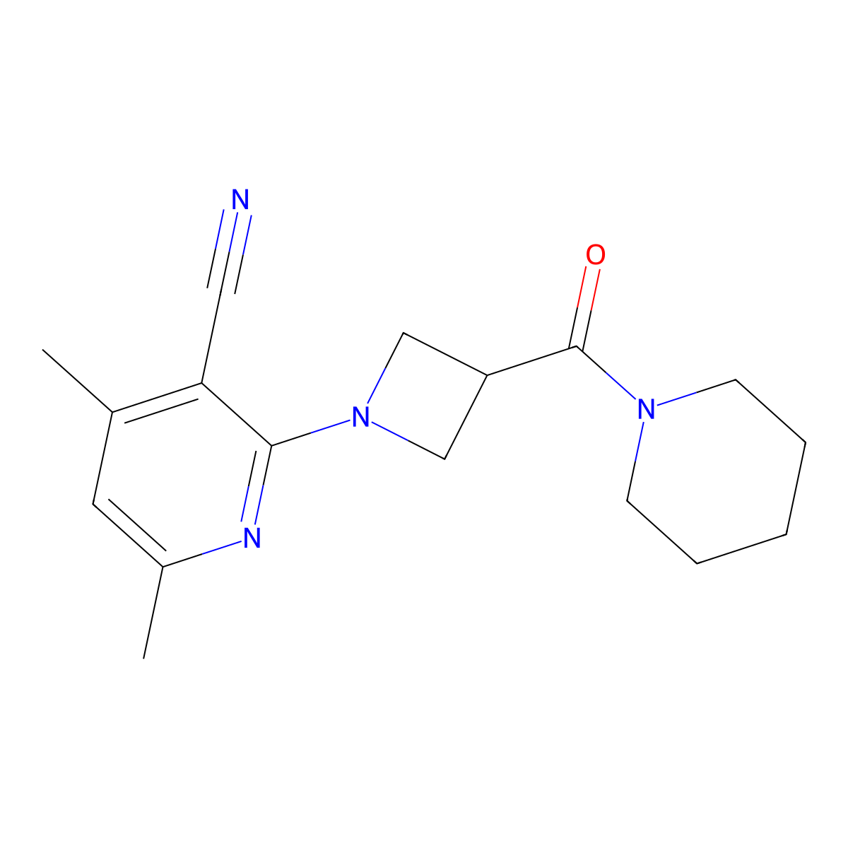 4,6-Dimethyl-2-[3-(piperidine-1-carbonyl)azetidin-1-yl]pyridine-3-carbonitrile molecular structure, CAS 3054406-83-3