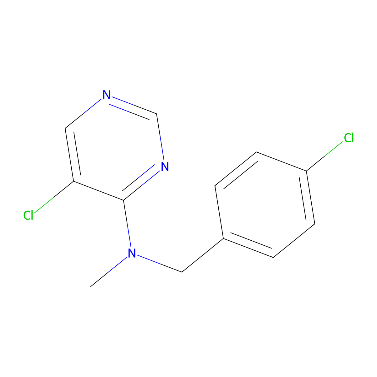 5-chloro-N-[(4-chlorophenyl)methyl]-N-methylpyrimidin-4-amine molecular structure, CAS 3054406-84-4