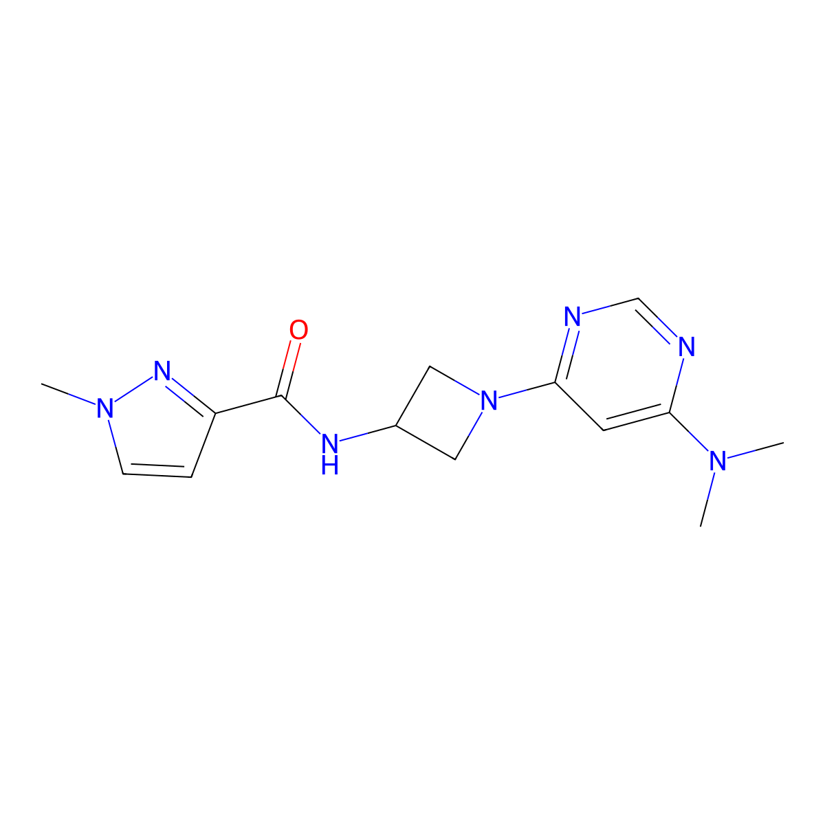 N-{1-[6-(dimethylamino)pyrimidin-4-yl]azetidin-3-yl}-1-methyl-1H-pyrazole-3-carboxamide molecular structure, CAS 3054406-85-5