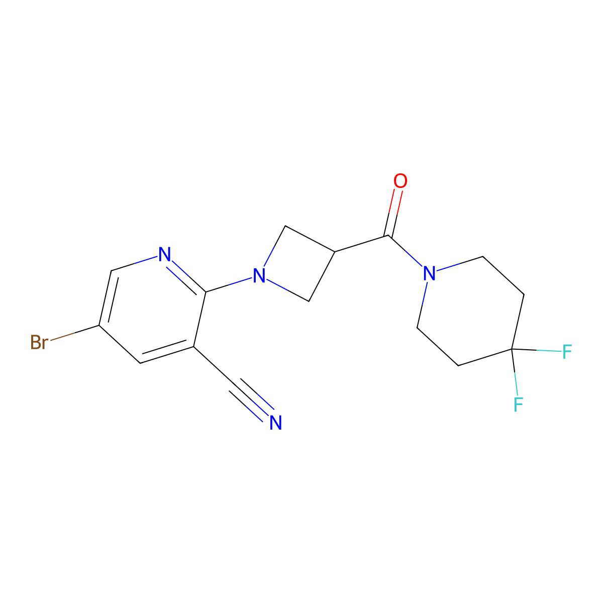 5-Bromo-2-[3-(4,4-difluoropiperidine-1-carbonyl)azetidin-1-yl]pyridine-3-carbonitrile molecular structure, CAS 3054406-88-8