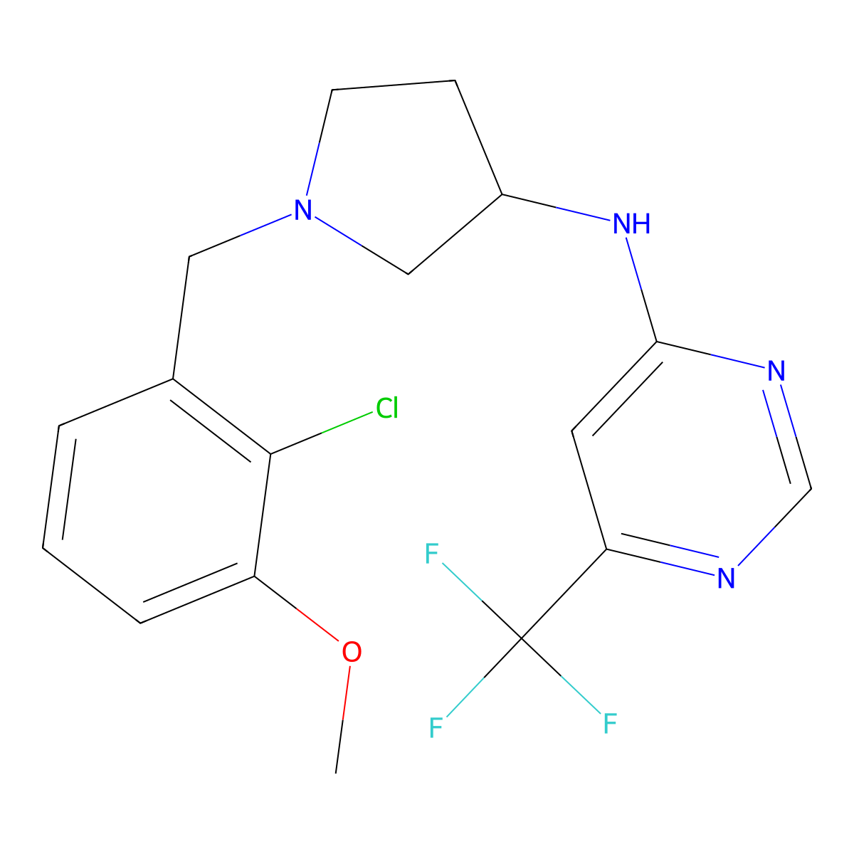 N-{1-[(2-chloro-3-methoxyphenyl)methyl]pyrrolidin-3-yl}-6-(trifluoromethyl)pyrimidin-4-amine molecular structure, CAS 3054406-89-9