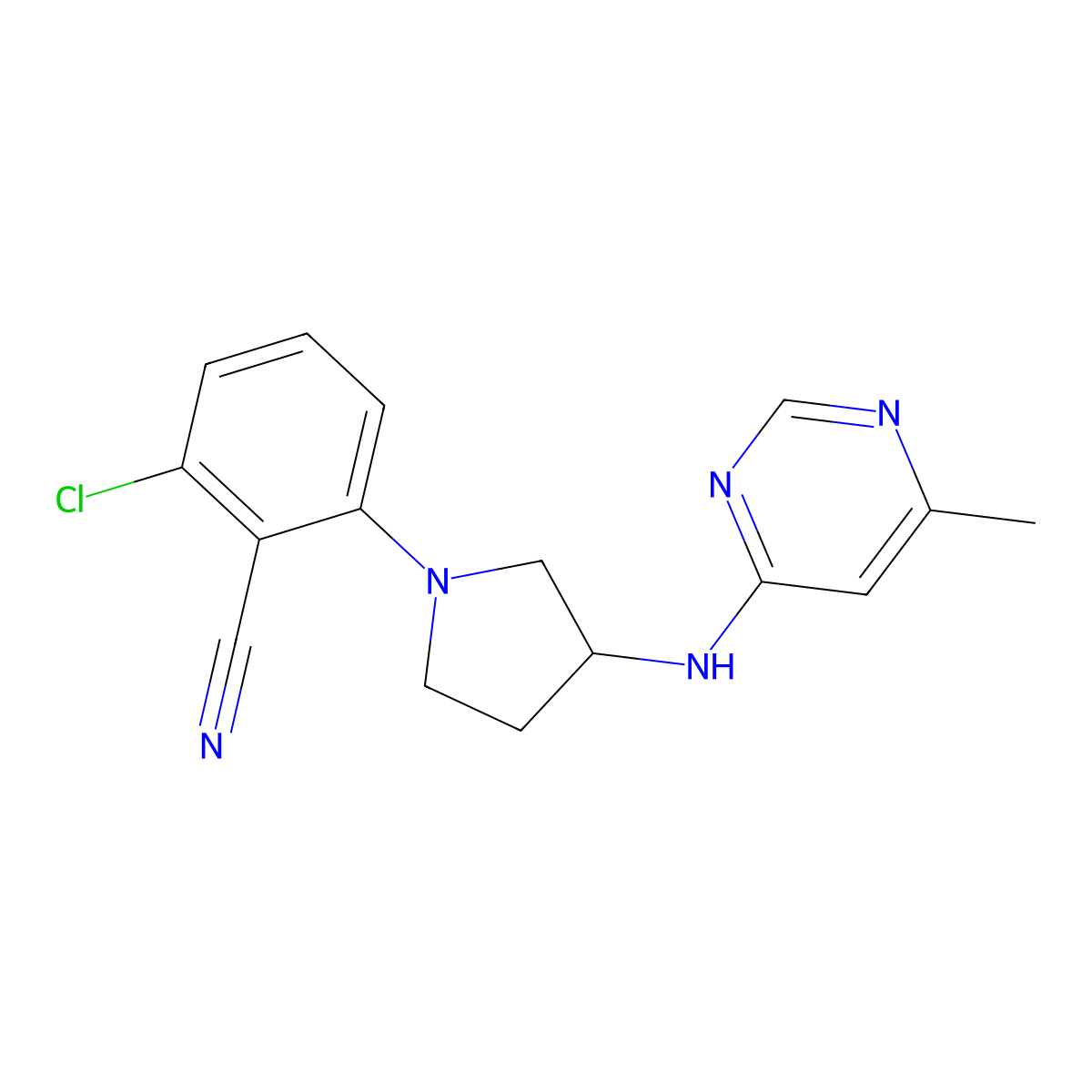 2-Chloro-6-{3-[(6-methylpyrimidin-4-yl)amino]pyrrolidin-1-yl}benzonitrile molecular structure, CAS 3054406-91-3