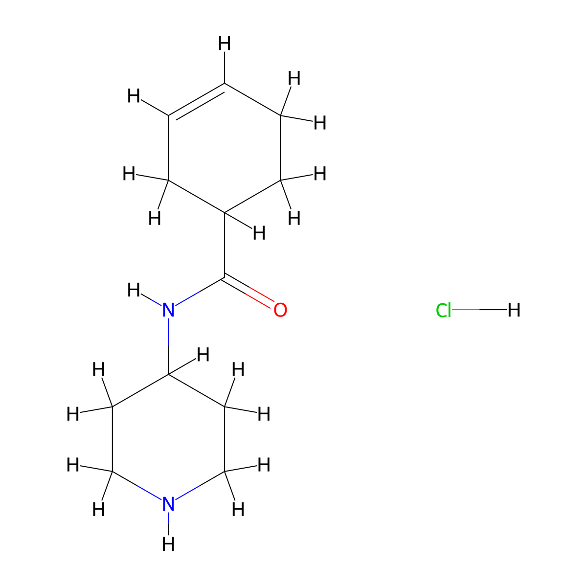N-(piperidin-4-yl)cyclohex-3-ene-1-carboxamide hydrochloride molecular structure, CAS 3054406-94-6