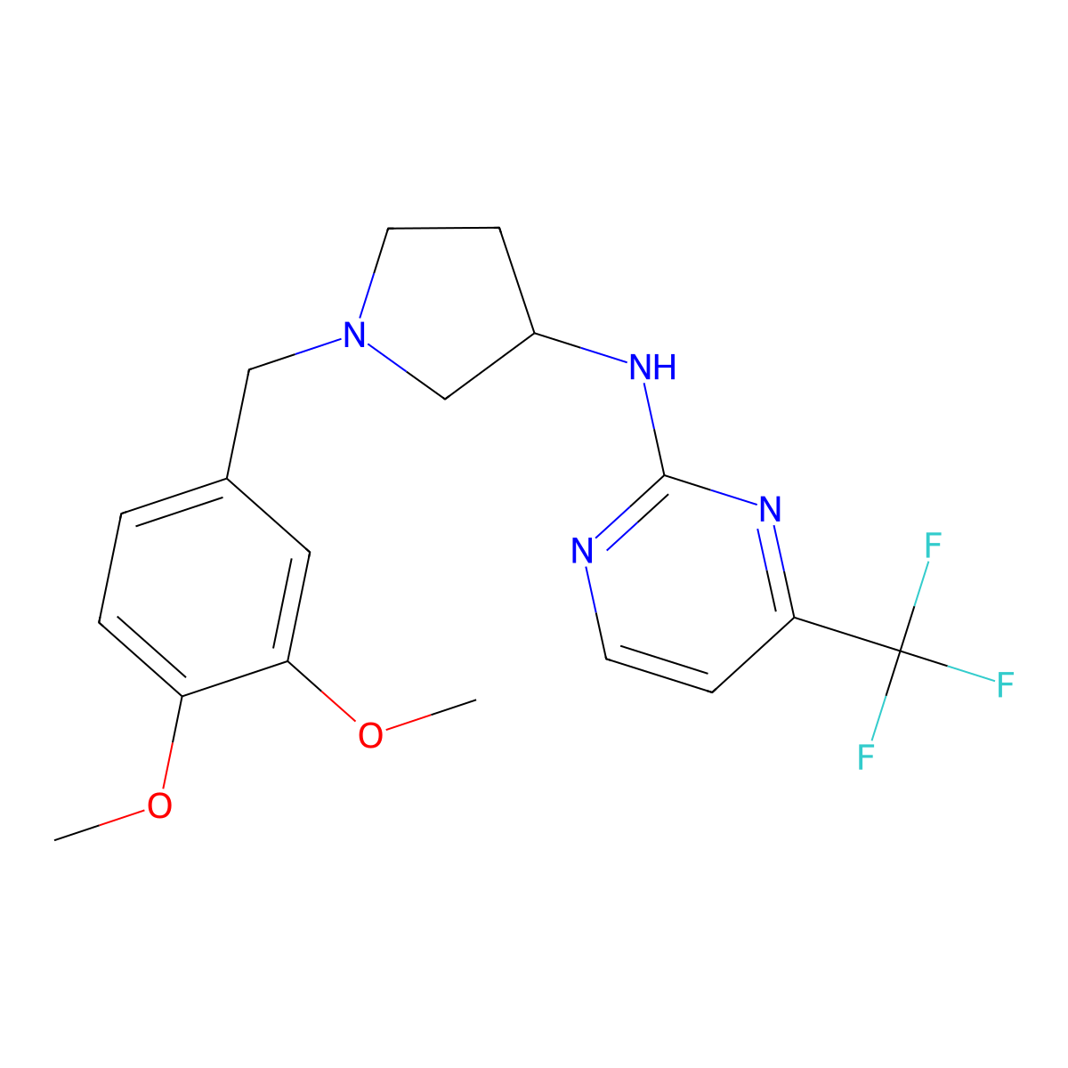 N-{1-[(3,4-dimethoxyphenyl)methyl]pyrrolidin-3-yl}-4-(trifluoromethyl)pyrimidin-2-amine molecular structure, CAS 3054406-97-9