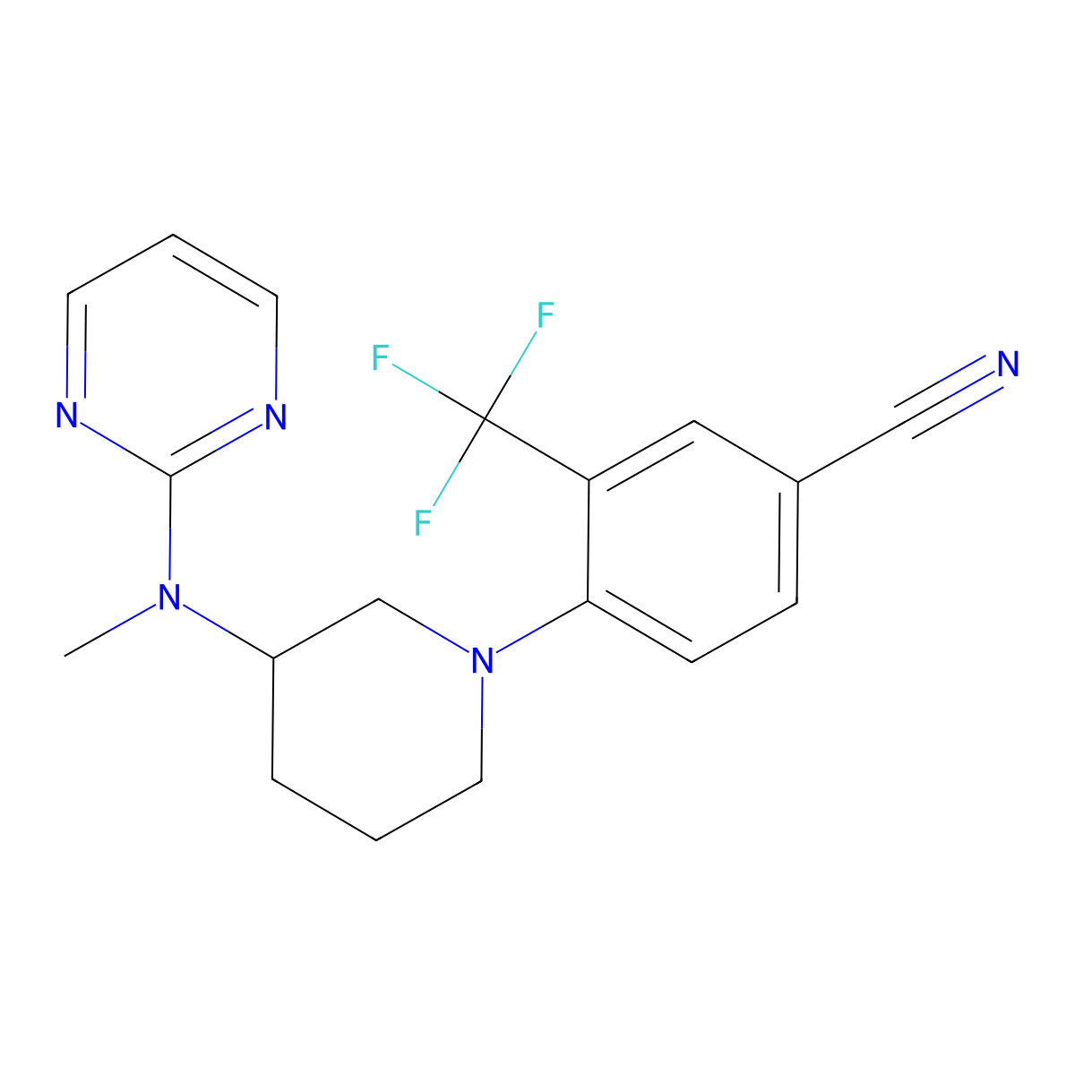 4-{3-[Methyl(pyrimidin-2-yl)amino]piperidin-1-yl}-3-(trifluoromethyl)benzonitrile molecular structure, CAS 3054407-00-7