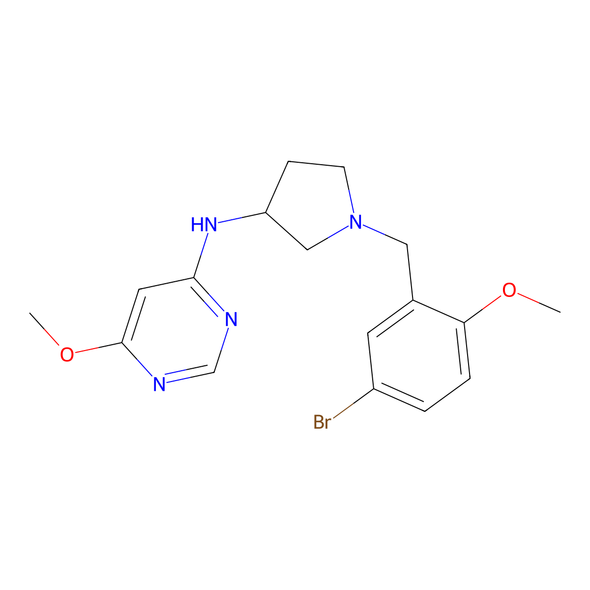 N-{1-[(5-bromo-2-methoxyphenyl)methyl]pyrrolidin-3-yl}-6-methoxypyrimidin-4-amine molecular structure, CAS 3054407-01-8