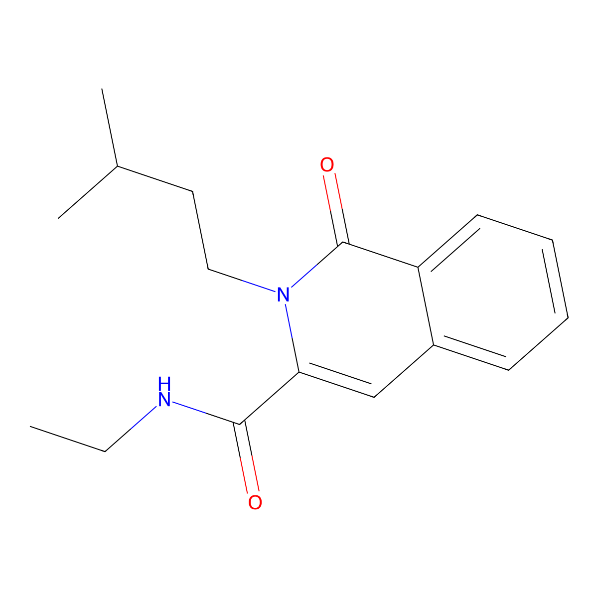 N-ethyl-2-(3-methylbutyl)-1-oxo-1,2-dihydroisoquinoline-3-carboxamide molecular structure, CAS 3054407-03-0