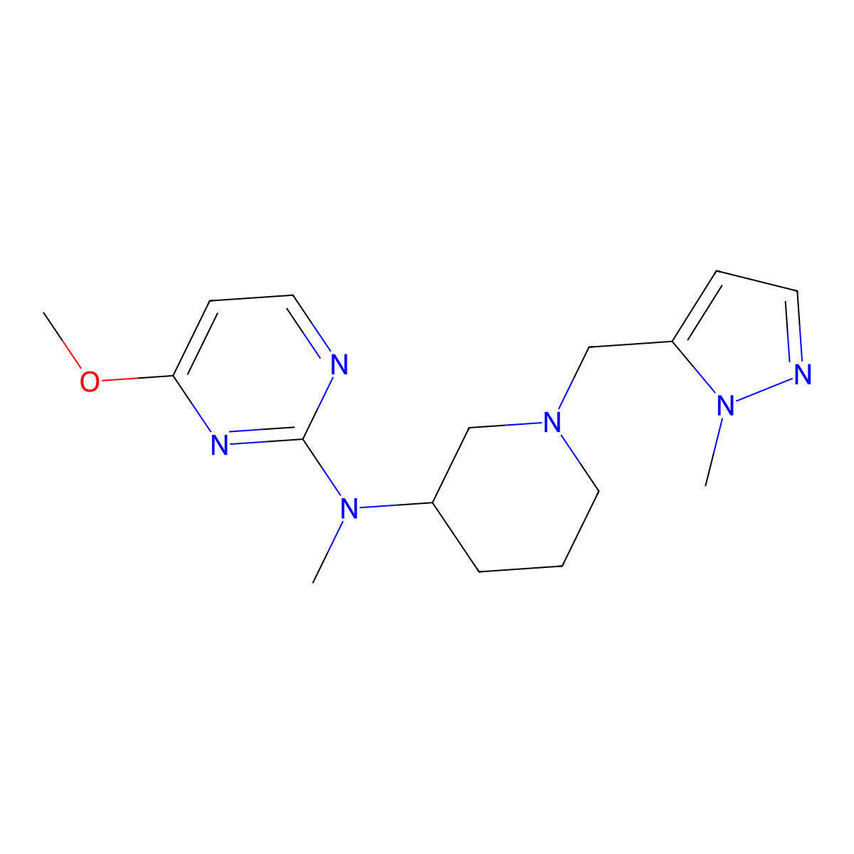 4-methoxy-N-methyl-N-{1-[(1-methyl-1H-pyrazol-5-yl)methyl]piperidin-3-yl}pyrimidin-2-amine molecular structure, CAS 3054407-06-3