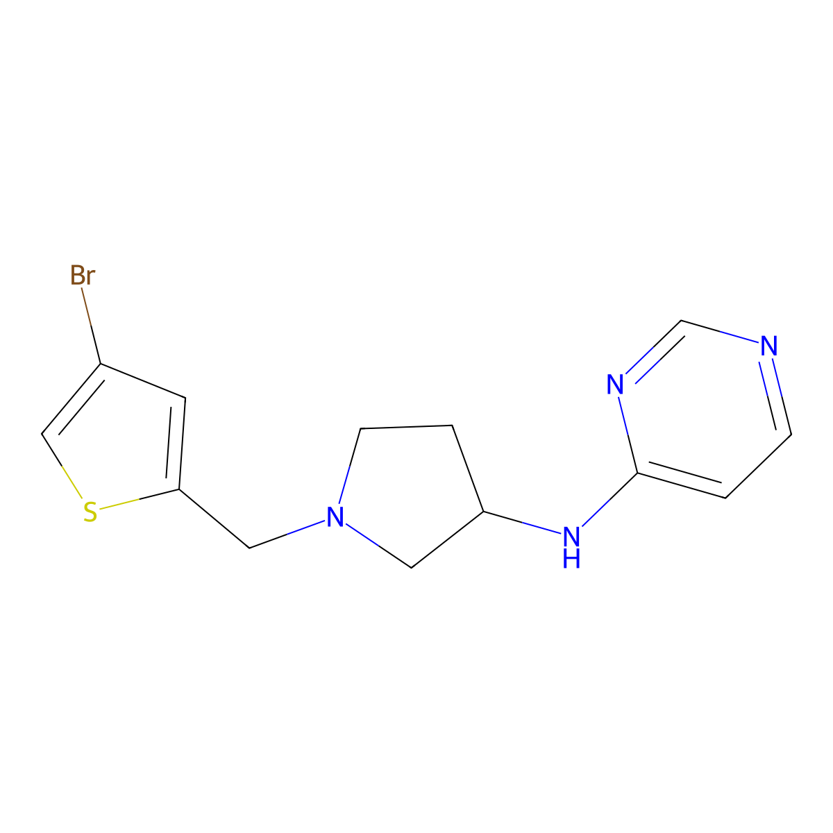 N-{1-[(4-bromothiophen-2-yl)methyl]pyrrolidin-3-yl}pyrimidin-4-amine molecular structure, CAS 3054407-11-0