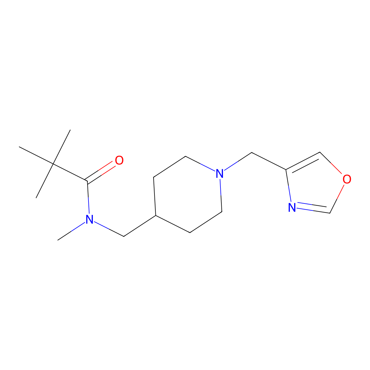 N,2,2-trimethyl-N-({1-[(1,3-oxazol-4-yl)methyl]piperidin-4-yl}methyl)propanamide molecular structure, CAS 3054407-12-1