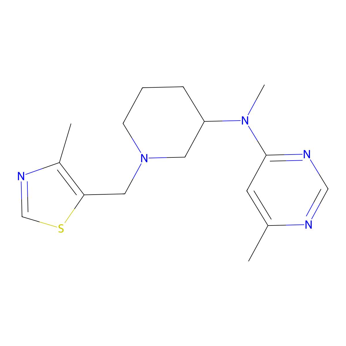 N,6-dimethyl-N-{1-[(4-methyl-1,3-thiazol-5-yl)methyl]piperidin-3-yl}pyrimidin-4-amine molecular structure, CAS 3054407-13-2