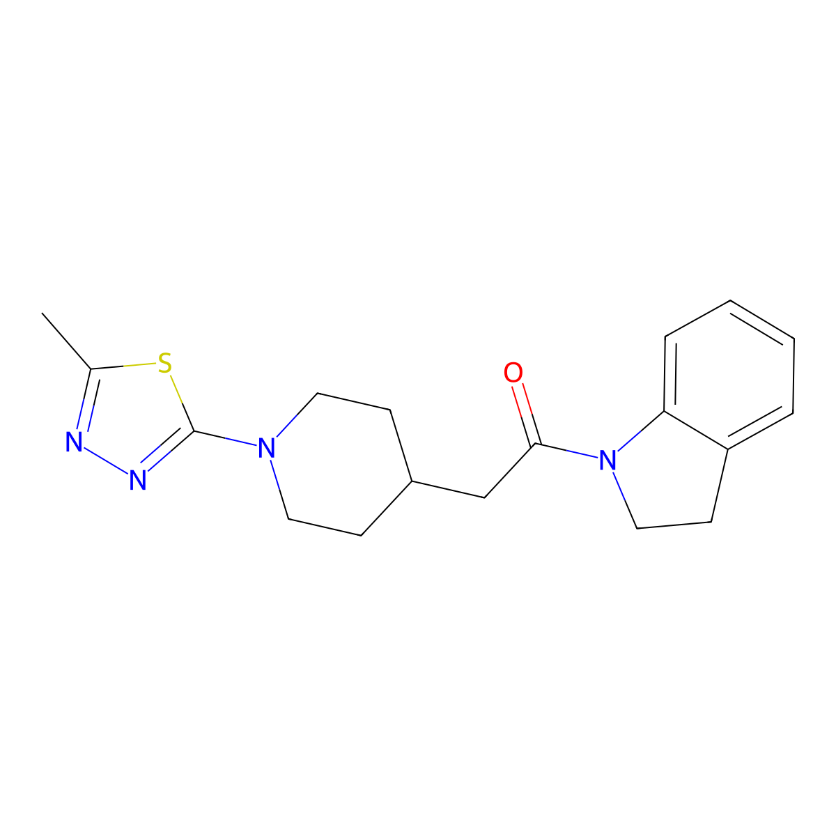 1-(2,3-dihydro-1H-indol-1-yl)-2-[1-(5-methyl-1,3,4-thiadiazol-2-yl)piperidin-4-yl]ethan-1-one molecular structure, CAS 3054407-28-9