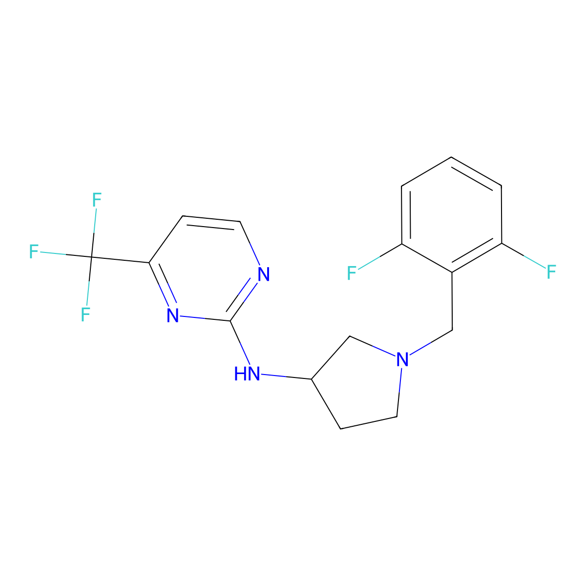 N-{1-[(2,6-difluorophenyl)methyl]pyrrolidin-3-yl}-4-(trifluoromethyl)pyrimidin-2-amine molecular structure, CAS 3054407-34-7