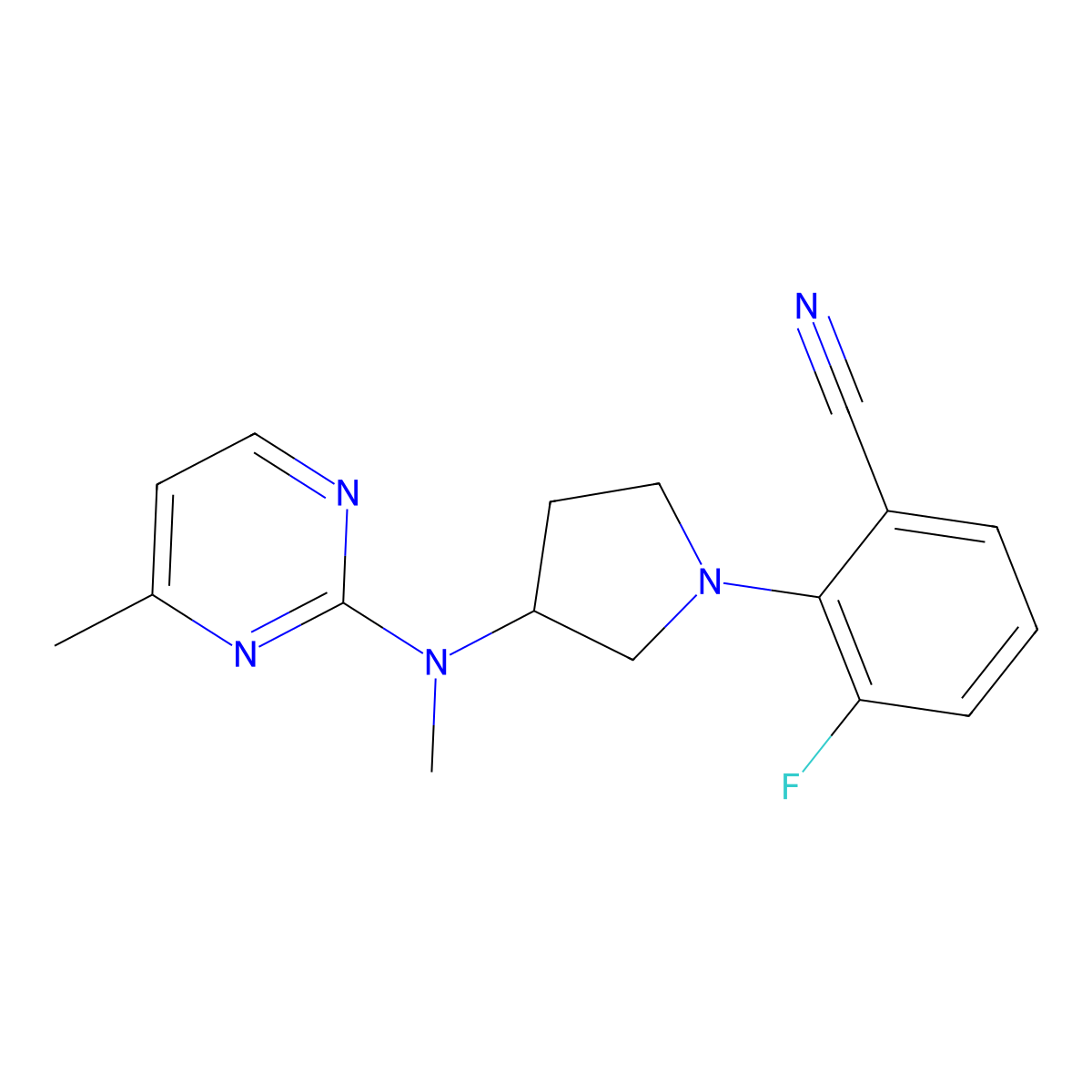 3-Fluoro-2-{3-[methyl(4-methylpyrimidin-2-yl)amino]pyrrolidin-1-yl}benzonitrile molecular structure, CAS 3054407-35-8
