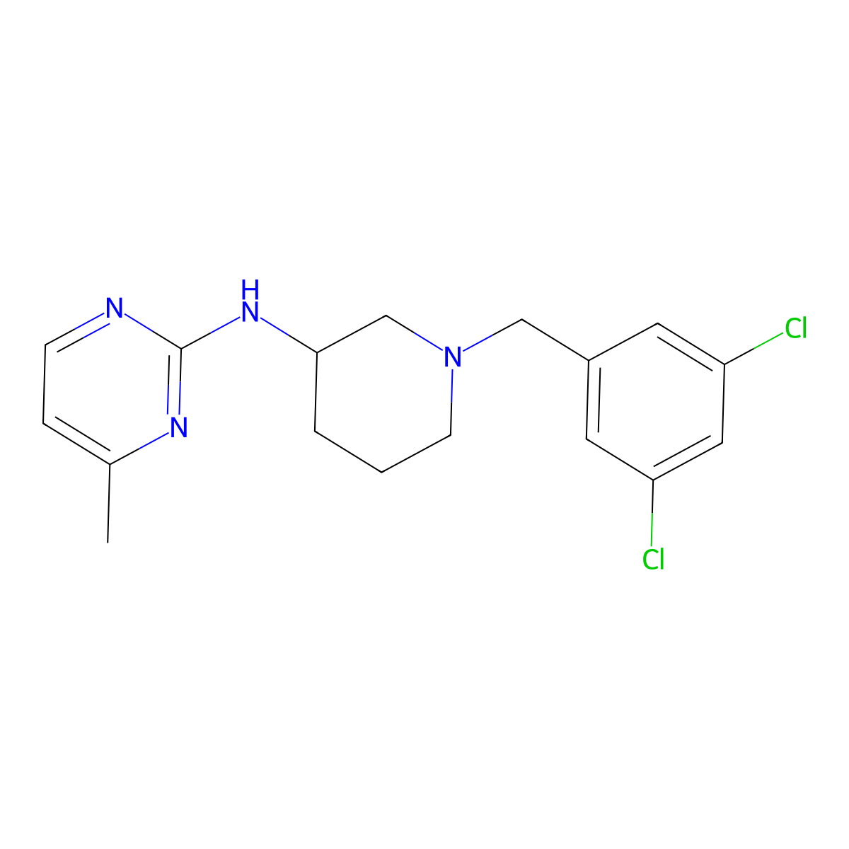 N-[1-[(3,5-dichlorophenyl)methyl]piperidin-3-yl]-4-methylpyrimidin-2-amine molecular structure, CAS 3054407-40-5