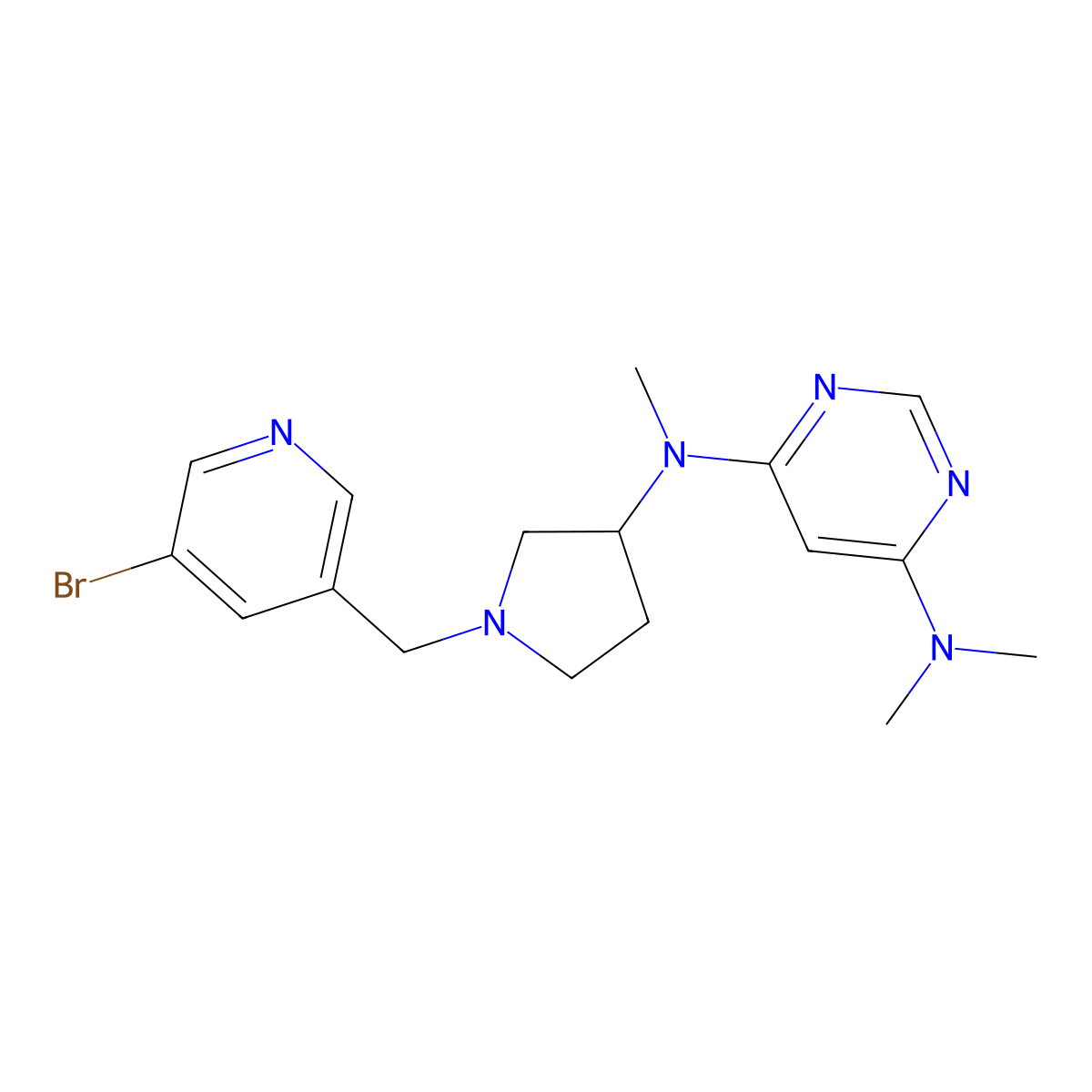 N4-{1-[(5-bromopyridin-3-yl)methyl]pyrrolidin-3-yl}-N4,N6,N6-trimethylpyrimidine-4,6-diamine molecular structure, CAS 3054407-42-7