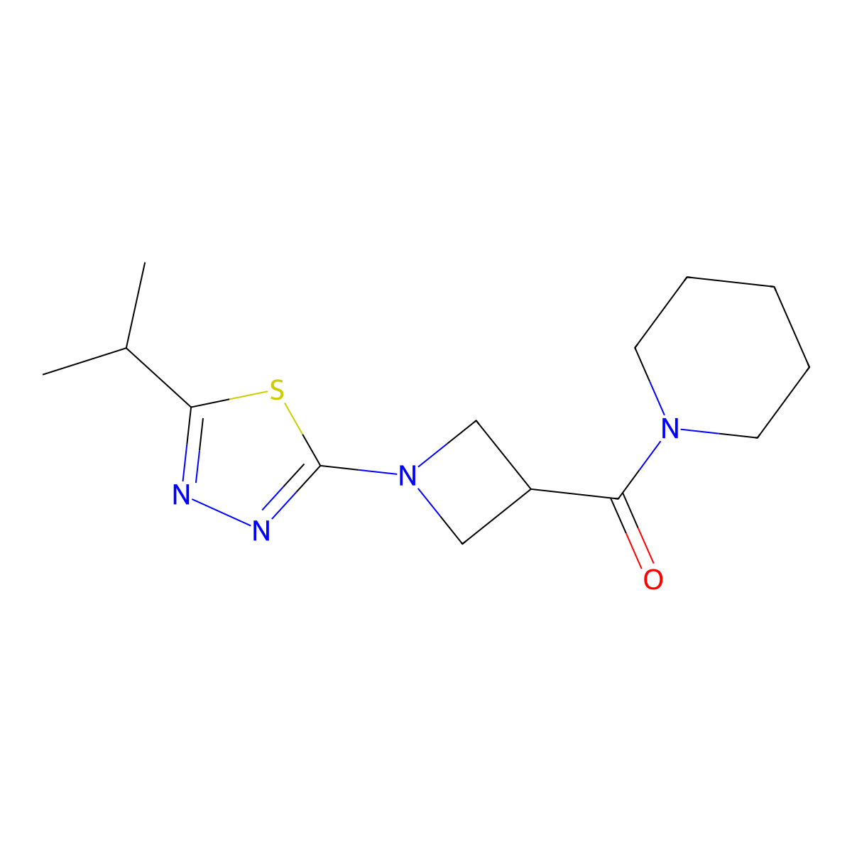 1-{1-[5-(Propan-2-yl)-1,3,4-thiadiazol-2-yl]azetidine-3-carbonyl}piperidine molecular structure, CAS 3054407-46-1