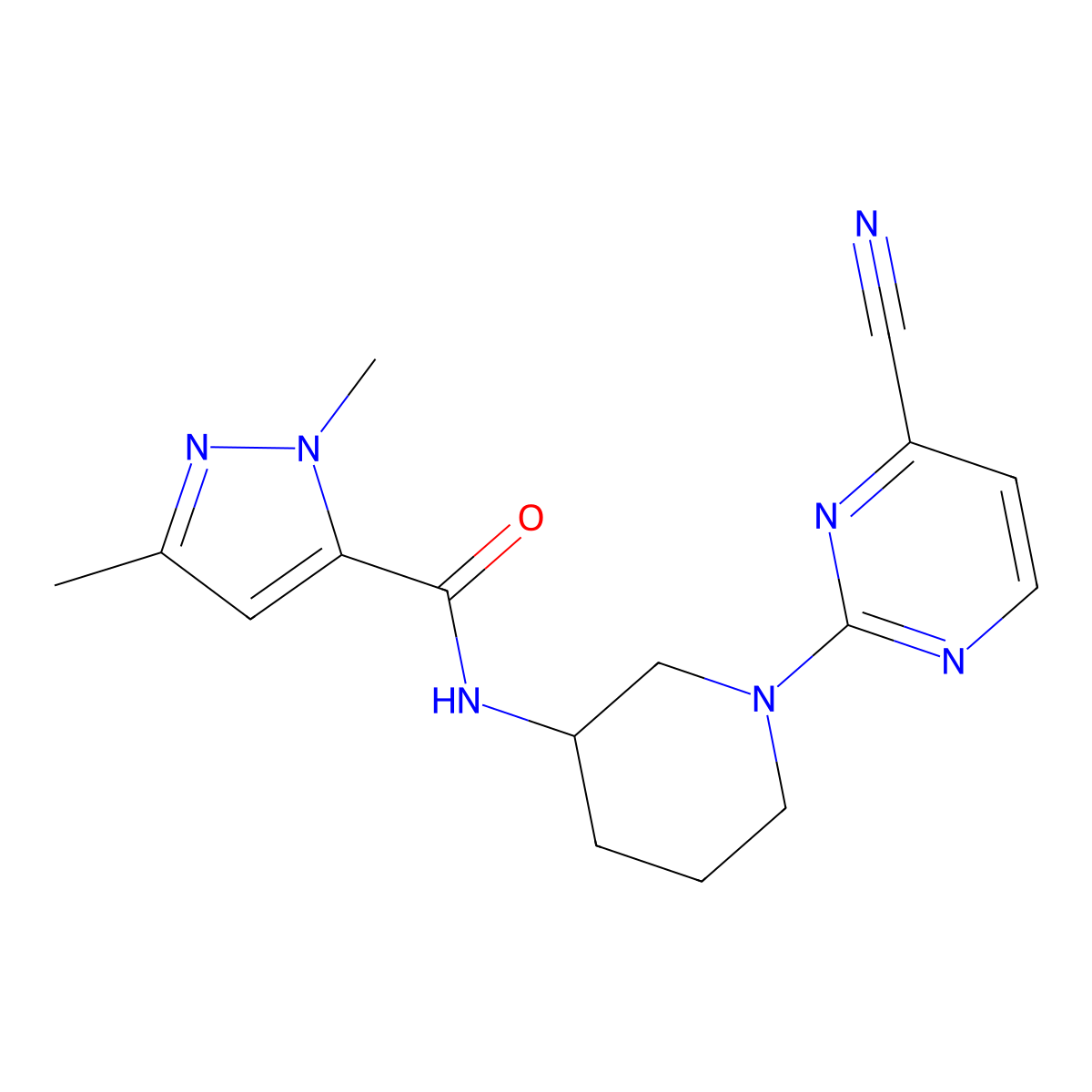 N-[1-(4-cyanopyrimidin-2-yl)piperidin-3-yl]-1,3-dimethyl-1H-pyrazole-5-carboxamide molecular structure, CAS 3054407-47-2