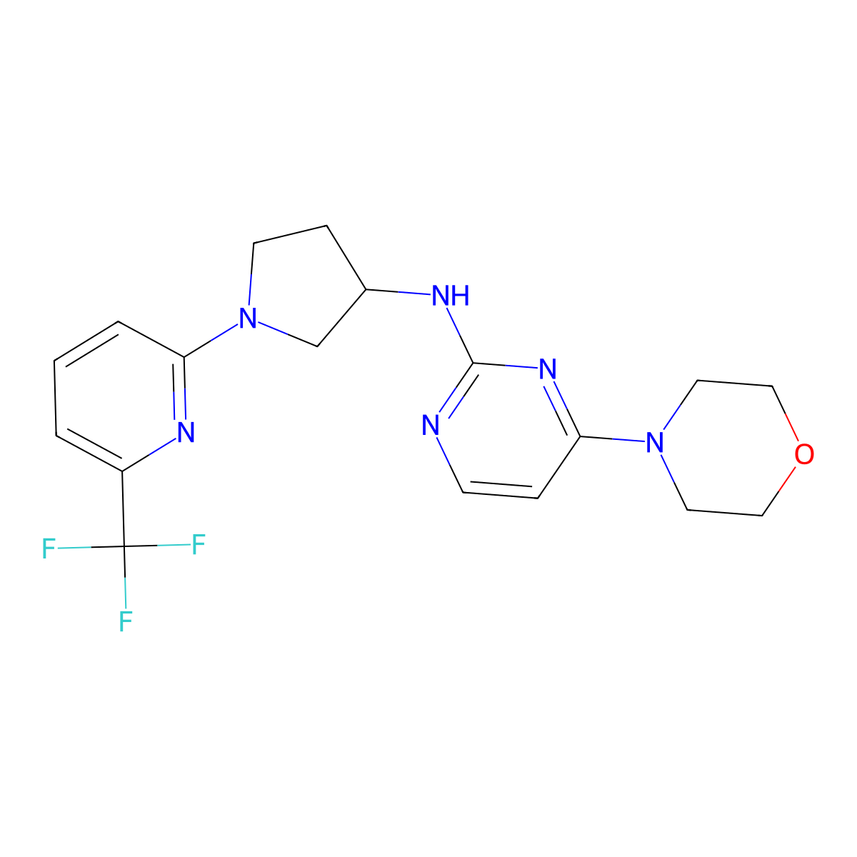 4-(morpholin-4-yl)-N-{1-[6-(trifluoromethyl)pyridin-2-yl]pyrrolidin-3-yl}pyrimidin-2-amine molecular structure, CAS 3054407-55-2