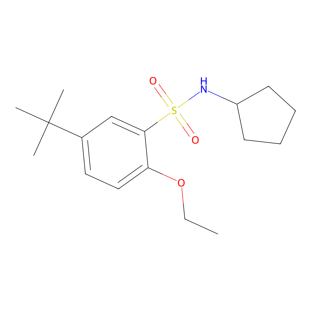 5-tert-butyl-N-cyclopentyl-2-ethoxybenzene-1-sulfonamide molecular structure, CAS 3054407-67-6