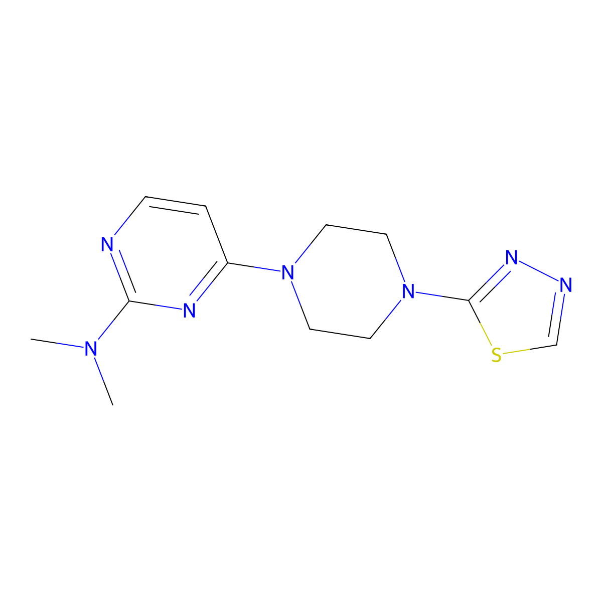 N,N-dimethyl-4-[4-(1,3,4-thiadiazol-2-yl)piperazin-1-yl]pyrimidin-2-amine molecular structure, CAS 3054407-68-7
