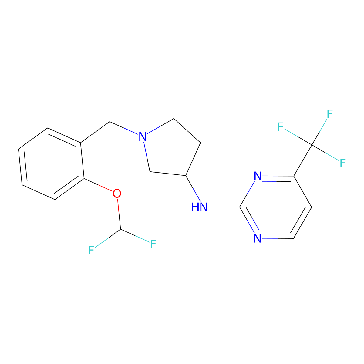 N-(1-{[2-(difluoromethoxy)phenyl]methyl}pyrrolidin-3-yl)-4-(trifluoromethyl)pyrimidin-2-amine molecular structure, CAS 3054407-70-1