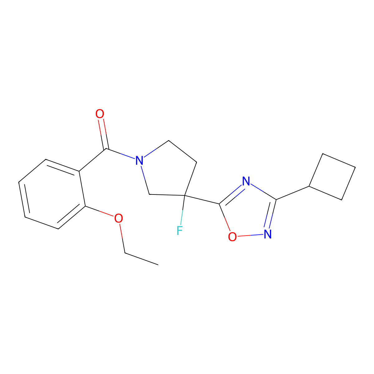 3-Cyclobutyl-5-[1-(2-ethoxybenzoyl)-3-fluoropyrrolidin-3-yl]-1,2,4-oxadiazole molecular structure, CAS 3054407-79-0