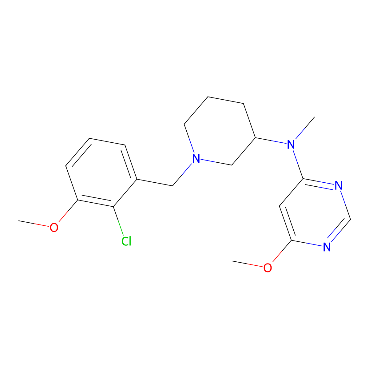 N-{1-[(2-chloro-3-methoxyphenyl)methyl]piperidin-3-yl}-6-methoxy-N-methylpyrimidin-4-amine molecular structure, CAS 3054407-81-4
