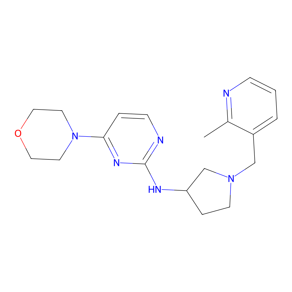N-{1-[(2-methylpyridin-3-yl)methyl]pyrrolidin-3-yl}-4-(morpholin-4-yl)pyrimidin-2-amine molecular structure, CAS 3054407-83-6