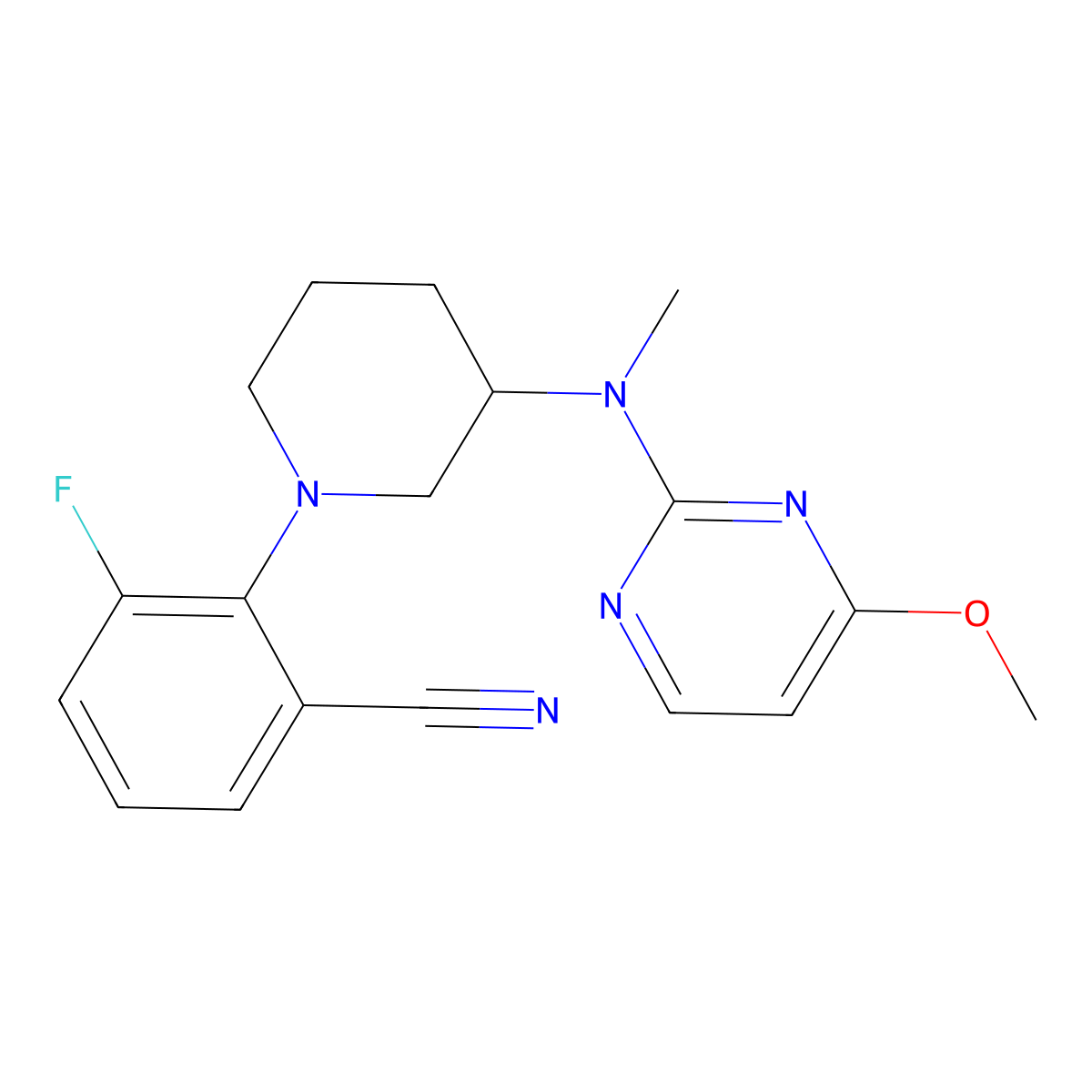 3-Fluoro-2-{3-[(4-methoxypyrimidin-2-yl)(methyl)amino]piperidin-1-yl}benzonitrile molecular structure, CAS 3054407-88-1