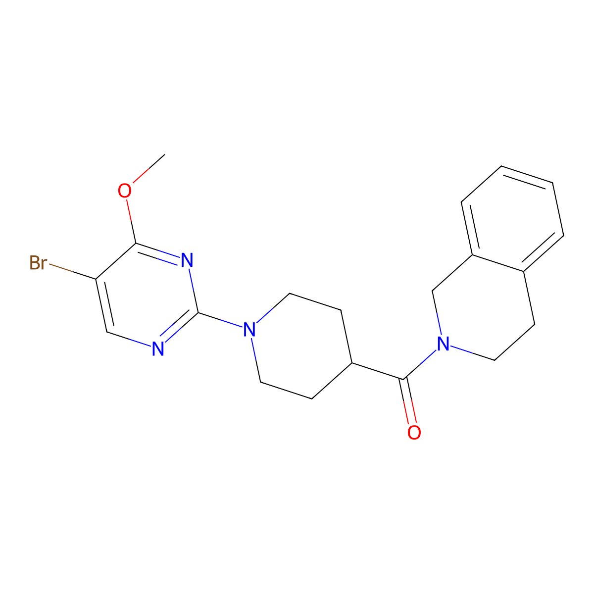 2-[1-(5-Bromo-4-methoxypyrimidin-2-yl)piperidine-4-carbonyl]-1,2,3,4-tetrahydroisoquinoline molecular structure, CAS 3054407-92-7