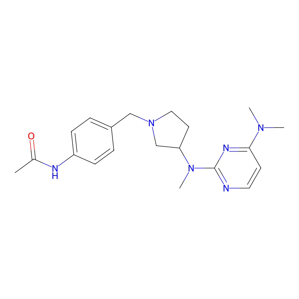 N-{4-[(3-{[4-(dimethylamino)pyrimidin-2-yl](methyl)amino}pyrrolidin-1-yl)methyl]phenyl}acetamide molecular structure, CAS 3054407-95-0