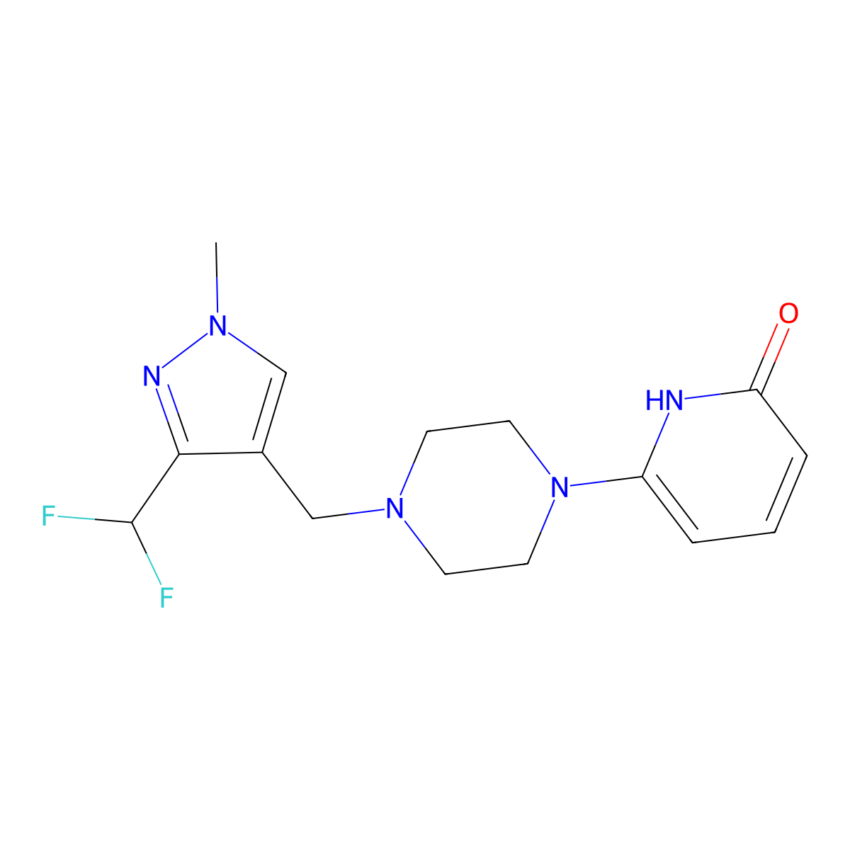 6-(4-{[3-(difluoromethyl)-1-methyl-1H-pyrazol-4-yl]methyl}piperazin-1-yl)-1,2-dihydropyridin-2-one molecular structure, CAS 3054408-01-1