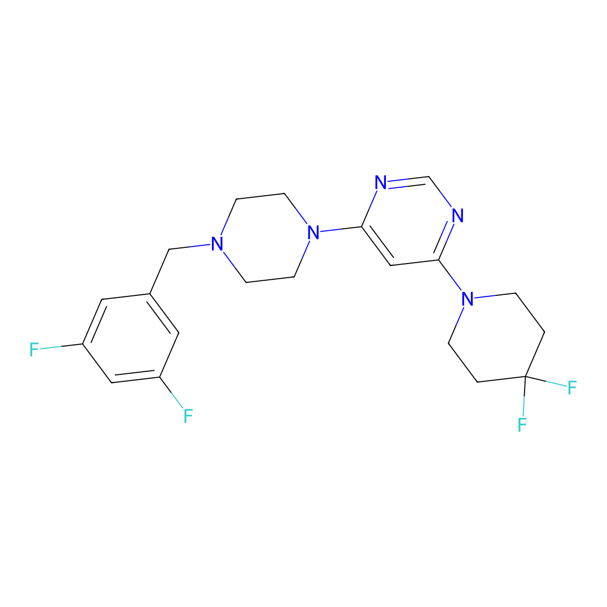 4-{4-[(3,5-Difluorophenyl)methyl]piperazin-1-yl}-6-(4,4-difluoropiperidin-1-yl)pyrimidine molecular structure, CAS 3054408-03-3
