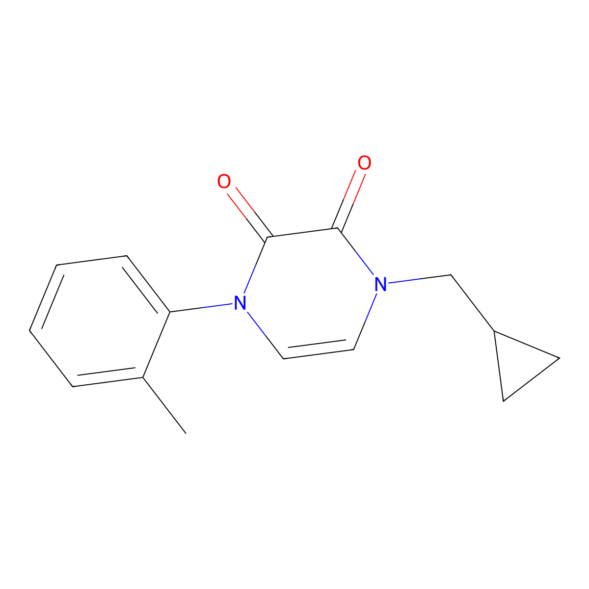 1-(Cyclopropylmethyl)-4-(2-methylphenyl)-1,2,3,4-tetrahydropyrazine-2,3-dione molecular structure, CAS 3054408-06-6