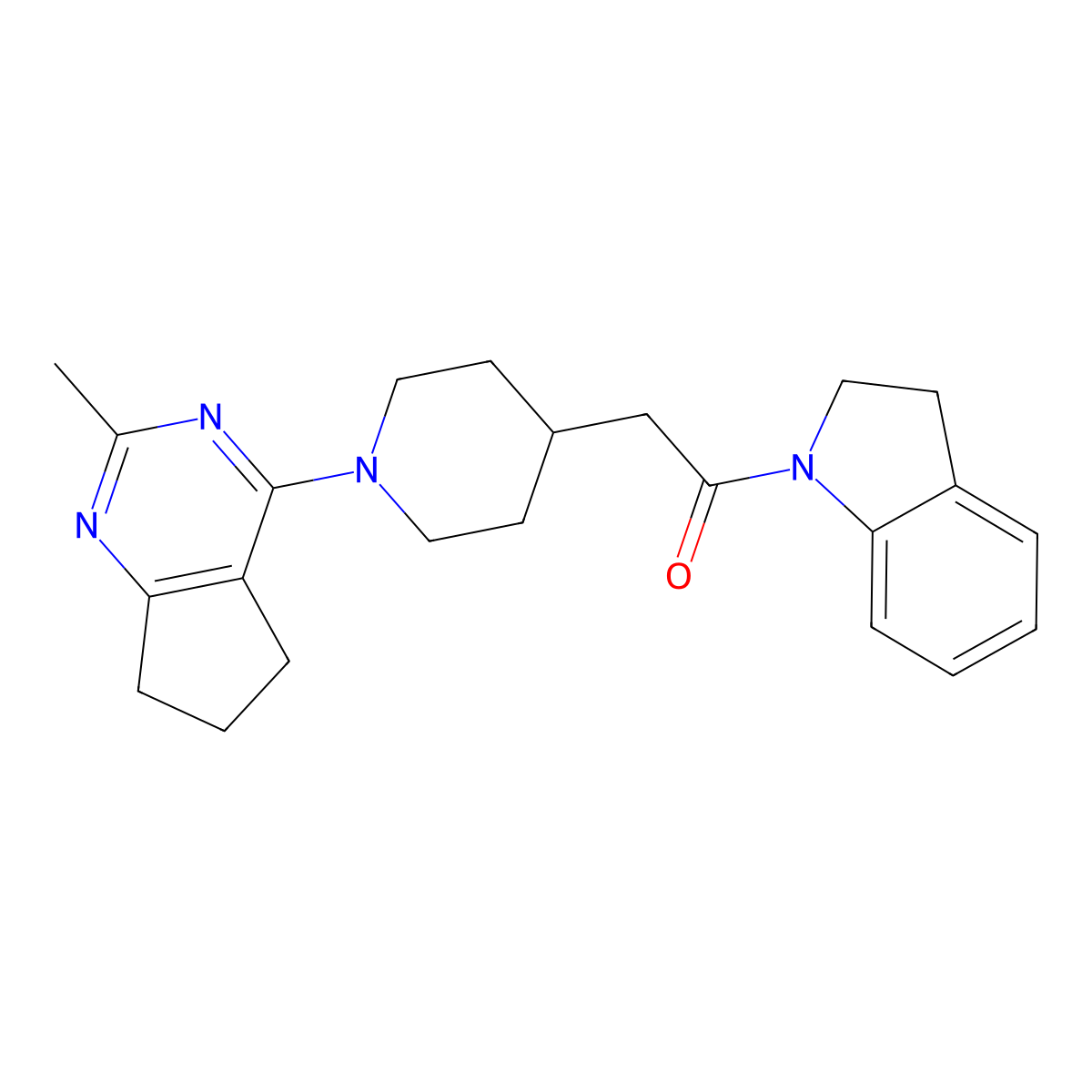1-(2,3-dihydro-1H-indol-1-yl)-2-(1-{2-methyl-5H,6H,7H-cyclopenta[d]pyrimidin-4-yl}piperidin-4-yl)ethan-1-one molecular structure, CAS 3054408-07-7