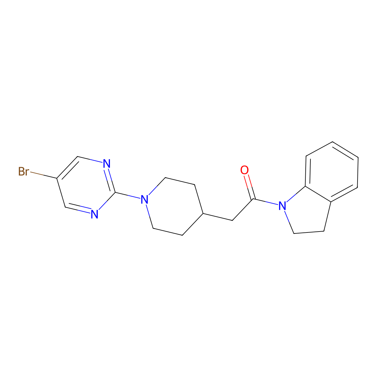 2-[1-(5-bromopyrimidin-2-yl)piperidin-4-yl]-1-(2,3-dihydro-1H-indol-1-yl)ethan-1-one molecular structure, CAS 3054408-08-8