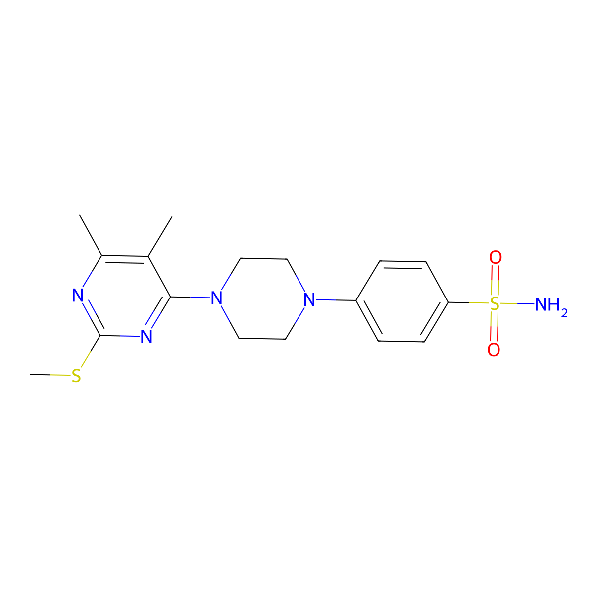 4-{4-[5,6-Dimethyl-2-(methylsulfanyl)pyrimidin-4-yl]piperazin-1-yl}benzene-1-sulfonamide molecular structure, CAS 3054408-12-4