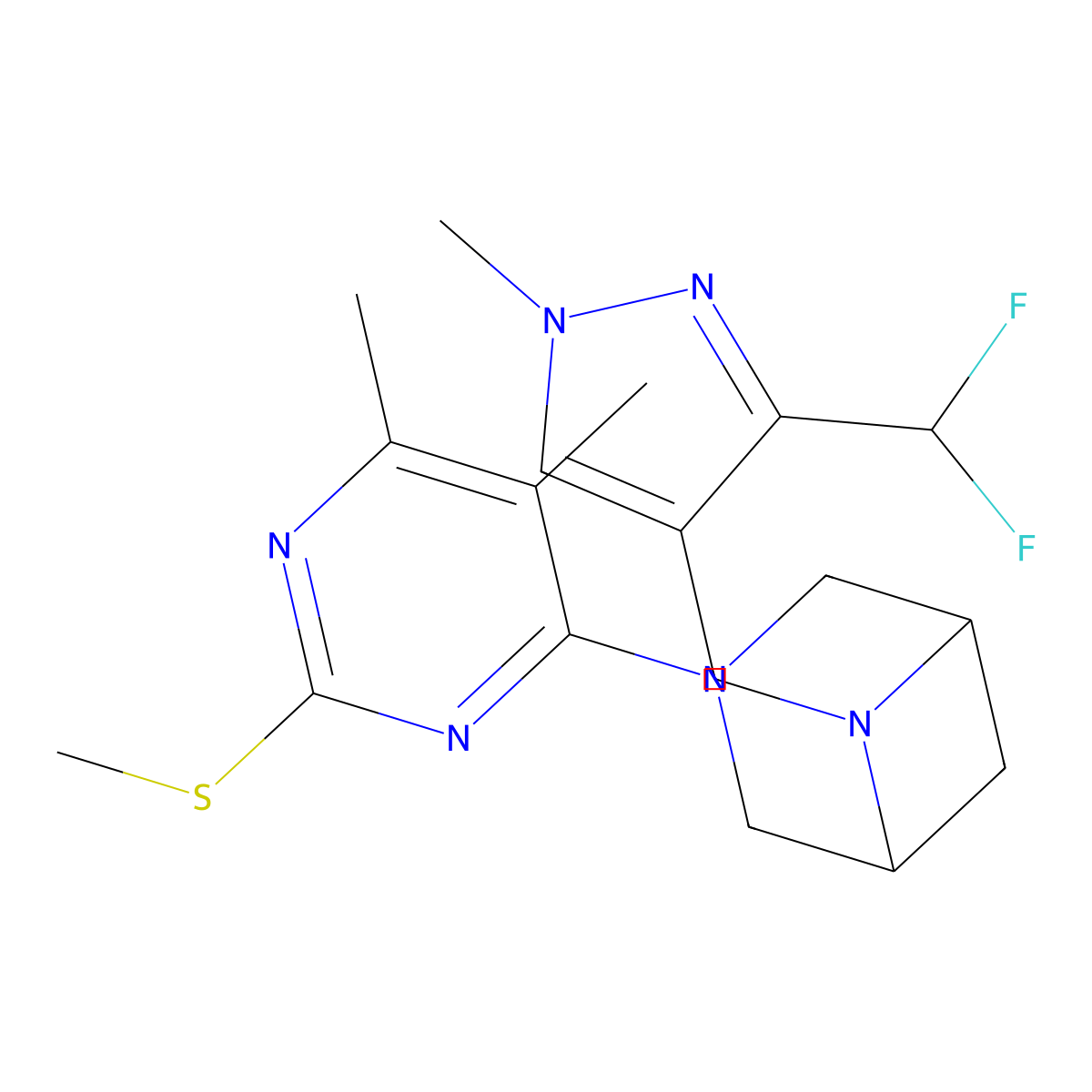 6-{[3-(difluoromethyl)-1-methyl-1H-pyrazol-4-yl]methyl}-3-[5,6-dimethyl-2-(methylsulfanyl)pyrimidin-4-yl]-3,6-diazabicyclo[3.1.1]heptane molecular structure, CAS 3054408-17-9