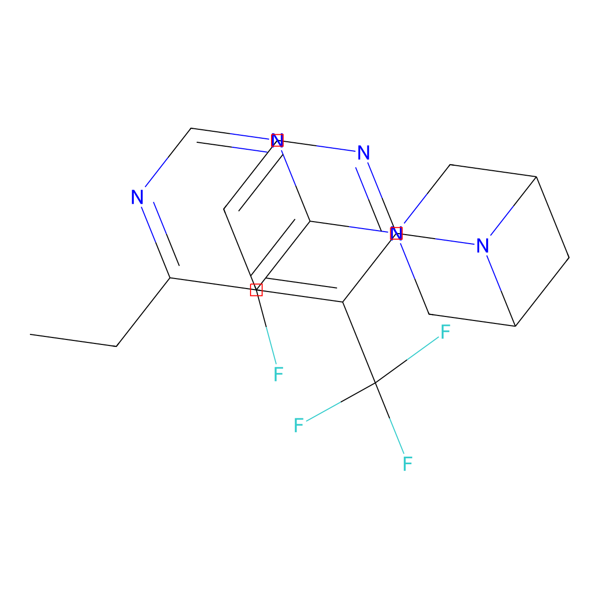 3-(6-Ethyl-5-fluoropyrimidin-4-yl)-6-[3-(trifluoromethyl)pyridin-2-yl]-3,6-diazabicyclo[3.1.1]heptane molecular structure, CAS 3054408-18-0