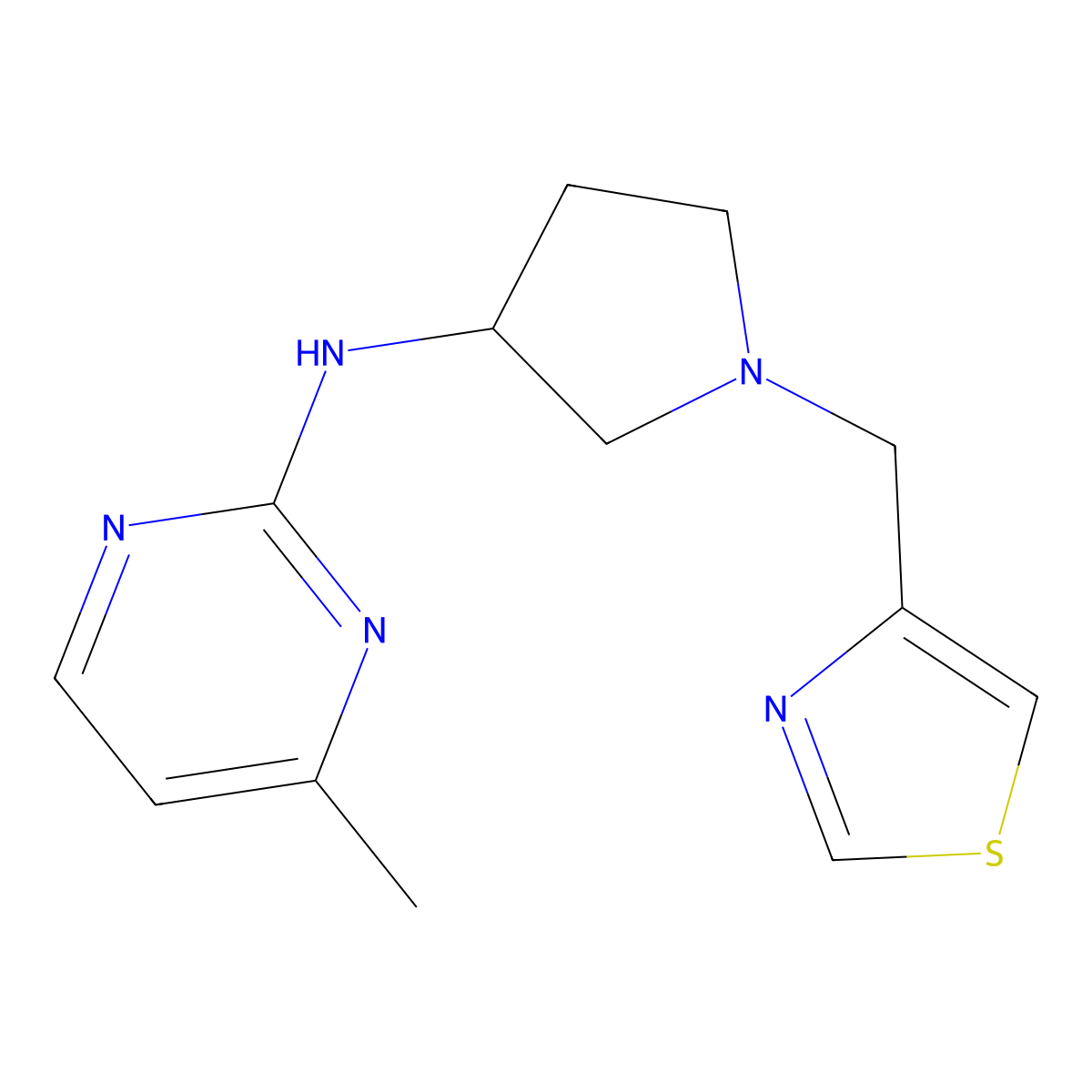 4-methyl-N-{1-[(1,3-thiazol-4-yl)methyl]pyrrolidin-3-yl}pyrimidin-2-amine molecular structure, CAS 3054408-20-4