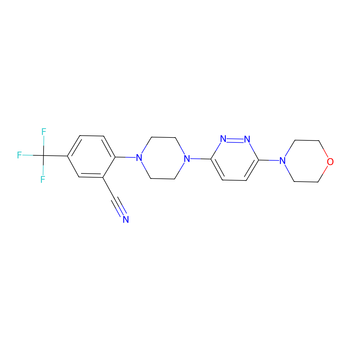 2-{4-[6-(Morpholin-4-yl)pyridazin-3-yl]piperazin-1-yl}-5-(trifluoromethyl)benzonitrile molecular structure, CAS 3054408-22-6