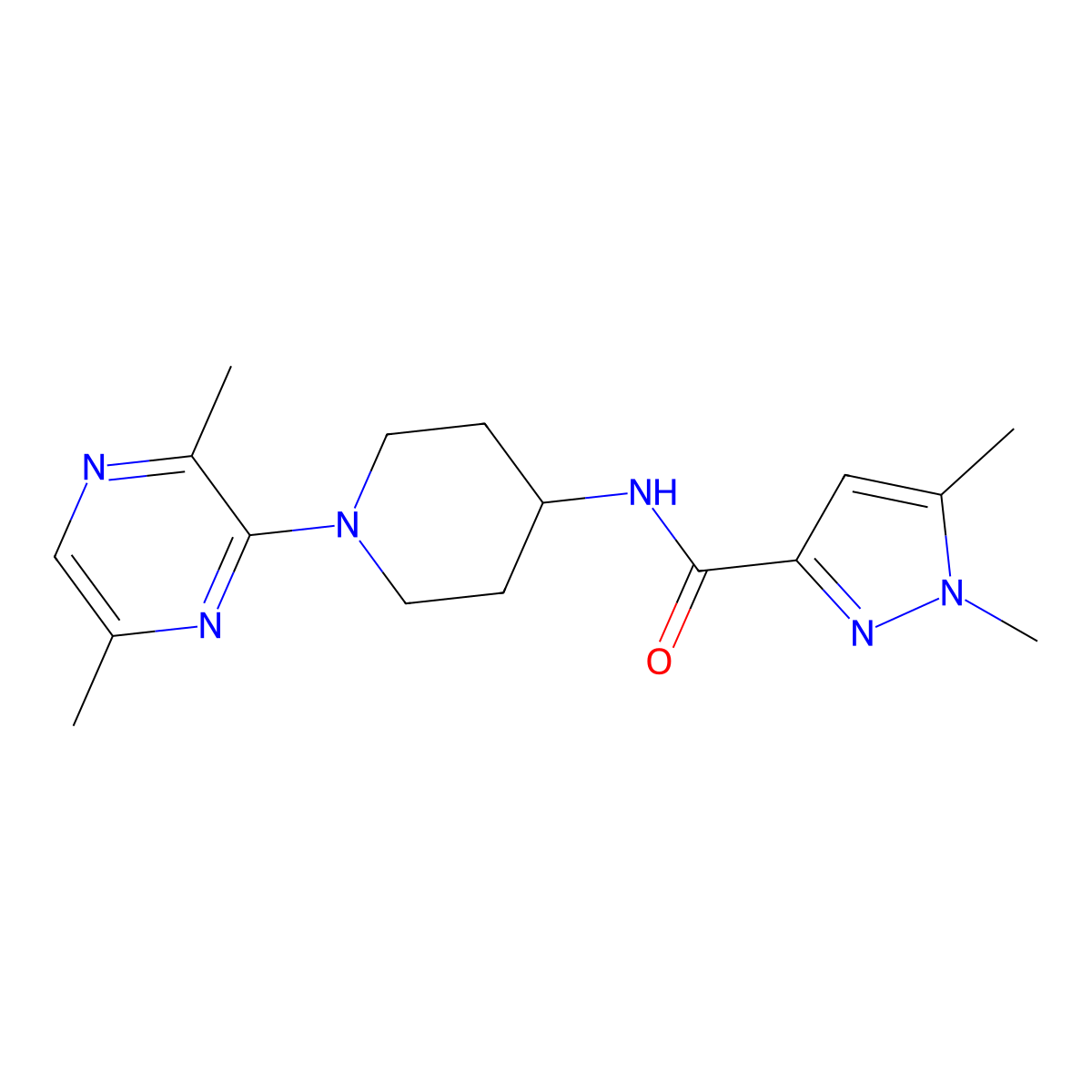 N-[1-(3,6-dimethylpyrazin-2-yl)piperidin-4-yl]-1,5-dimethyl-1H-pyrazole-3-carboxamide molecular structure, CAS 3054408-27-1
