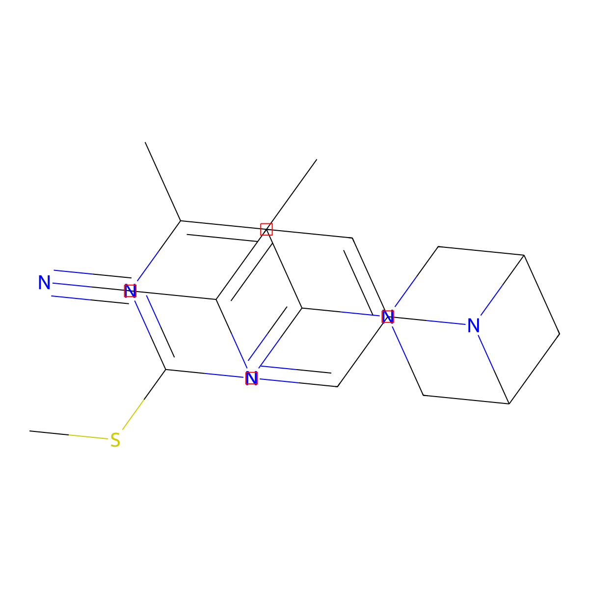 5-{3-[5,6-Dimethyl-2-(methylsulfanyl)pyrimidin-4-yl]-3,6-diazabicyclo[3.1.1]heptan-6-yl}pyridine-2-carbonitrile molecular structure, CAS 3054408-28-2