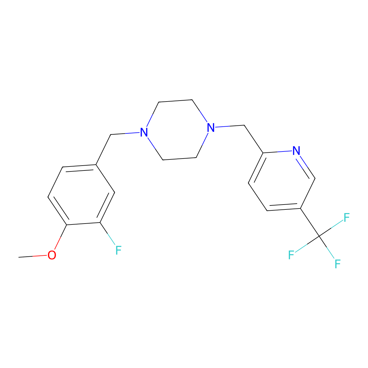 1-[(3-Fluoro-4-methoxyphenyl)methyl]-4-{[5-(trifluoromethyl)pyridin-2-yl]methyl}piperazine molecular structure, CAS 3054408-31-7
