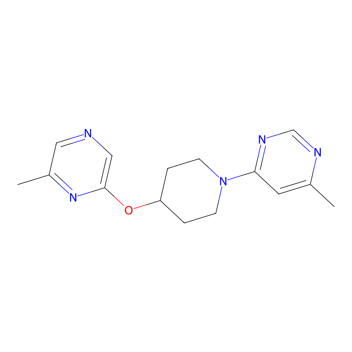 4-Methyl-6-{4-[(6-methylpyrazin-2-yl)oxy]piperidin-1-yl}pyrimidine molecular structure, CAS 3054408-32-8