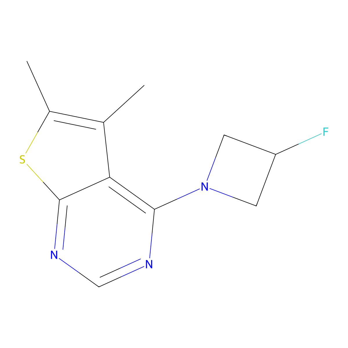 1-{5,6-Dimethylthieno[2,3-d]pyrimidin-4-yl}-3-fluoroazetidine molecular structure, CAS 3054408-33-9